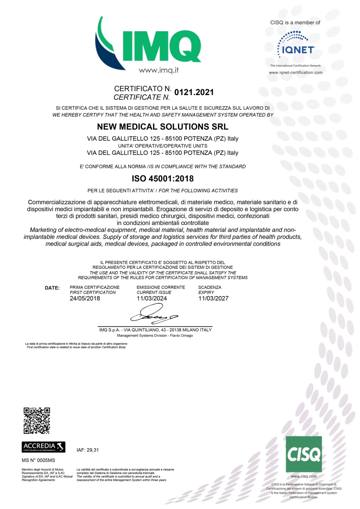 Certificato ISO 45001:2018